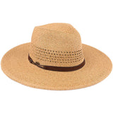 C.C Faux Leather String Straw Panama Hat