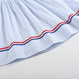 Blue Striped 4th of July Stars Smocked Bishop Dress