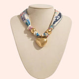 Heart and Dual Beads Pendant Scarf Gold Necklace