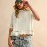 Stitch Effect Detail Short Sleeve Top