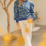 Pleated Long Puff Sleeve Floral Print Sweater Top