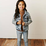 Kids Silver Sequin & Light Wash Denim Button Pocket Jacket