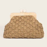 Straw Braided Wooden Frame Clutch Bag: Multiple Colors