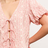 Tie Front Balloon Short Sleeve Top