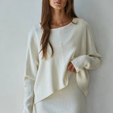 Knit Sweater Ribbed Round Neck Long Sleeve Top