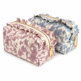 French Toile Ruffle Cosmetic Case: Multiple Colors