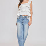 Red Ruffled Knit Sleeveless Top