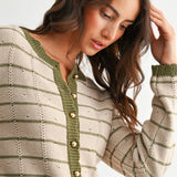 Olive Trim Buttom-Up Cardigan