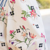 Floral And Stripe Mixed Tassle Front Top: Ivory