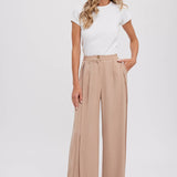 Pintuck Wide Leg Pants | Beige