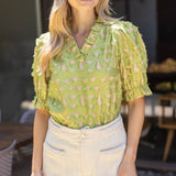 Lena Contrast Colored Raw Laser Cut Blouse