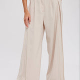 Pintuck Wide Leg Pants | Beige