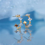 Delicate Gold Blue Flower Hoop Earrings
