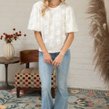 Stripe Textured Metallic Detail 3D Floral Top