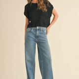 Dolman Sleeve Knitted Top - Black