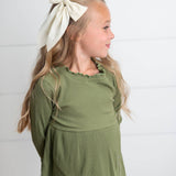 Kids Olive Long Sleeve Lettuce Trim Ribbed Fall Winter Shirt