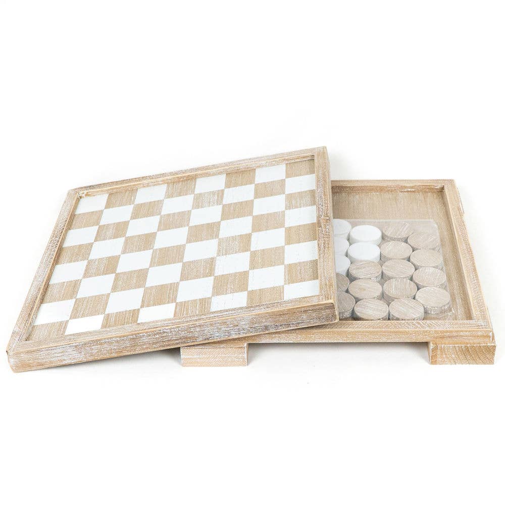 Wooden Checkerboard Set with Storage
