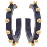 Kelley Studded Metal and Resin Hoop Earrings: Fuchsia