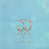 Delicate Gold Blue Flower Hoop Earrings