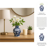 Blue Ceramic Floral Round Chinoiserie Vase