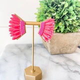 Bright Pink Sequin Wing Beaded Statement Earrings