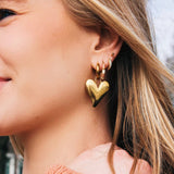 Stainless Steel Wide Hoop Earring with XL Closed Heart