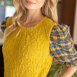 Textured Body with Tweed Puff Sleeve Top
