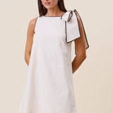 Tie shoulder sleeveless mini shift dress: Navy