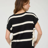 Stripe Side Tie Short Sleeve Knit Sweater