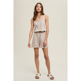 Stitch Contrast Romper with Drawstring | Stone