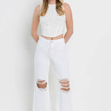90'S Vintage Crop Flare Jeans | Optic White