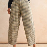Mini Checkered Pattern Barrel Pants
