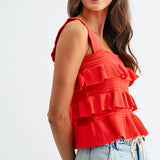 Red Ruffled Knit Sleeveless Top