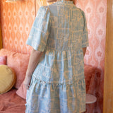 Striped Cotton Floral Embroidered Tiered Woven Dress