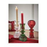 Heritage Hobnail Tealight Taper Holder Green Glass Christmas