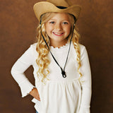 Kids White Long Sleeve Lettuce Trim Ribbed Fall Winter Shirt