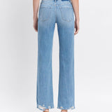 High Rise Distressed Slim Wide Leg Jeans