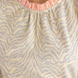 Cali Stripe Ruffle Detailed Animal Print Knit Blouse