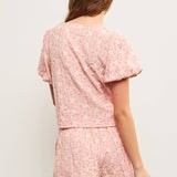 Tie Front Balloon Short Sleeve Top