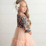 Kids Brown & Peach Vintage Floral Tulle Fall Dress
