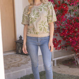 Cara Contrast Band Detailed Floral Embroidery Blouse