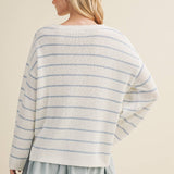 Textural Stripe Knit Dropped-Shoulder Pullover