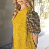 Textured Body with Tweed Puff Sleeve Top