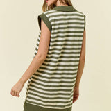 Stripe Half Zip-Up Cap Sleeve Mini Dress