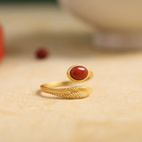 Dainty Gold Jade Agate Feather Bypass Ring: 3 Colors