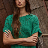 Knit Sweater Crochet Round Neck Short Sleeve Top