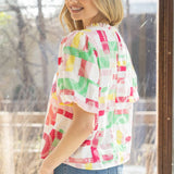 Ralley Ruffled V Neck Floral Embroidery Top