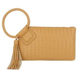 Faux Leather Woven Fringe Cuff Handle Clutch Bag: Multiple Colors