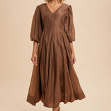 Tencel Fit and Flare Puff Sleeve Dress