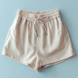 Linen Blend Elastic Waist Drawstring Shorts
